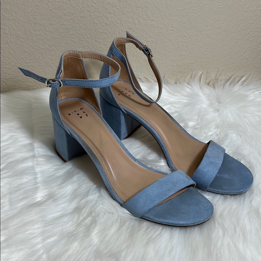 A New Day Light Blue Ankle Strap Block Heel Sandals
